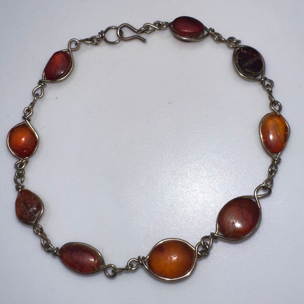 Vintage genuine Baltic amber graduated beads gold plated wire wrapped bracelet